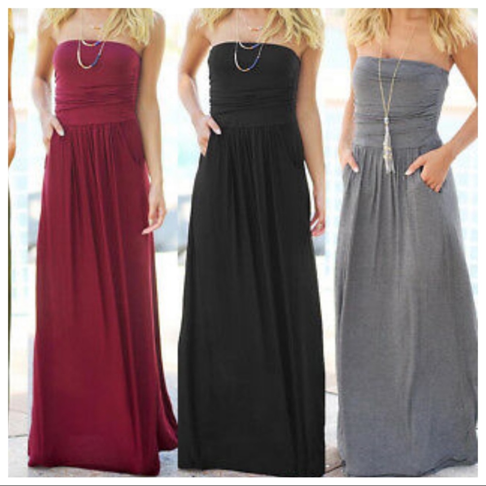 ✨LAST ONE ✨Burgundy side pocket tube maxi dress - Picture 4 of 5